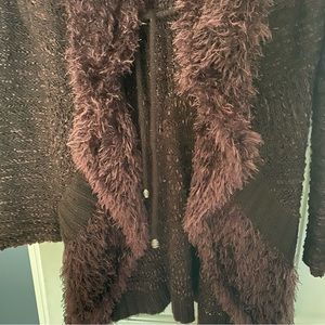 Brown drape front, tie cardigan